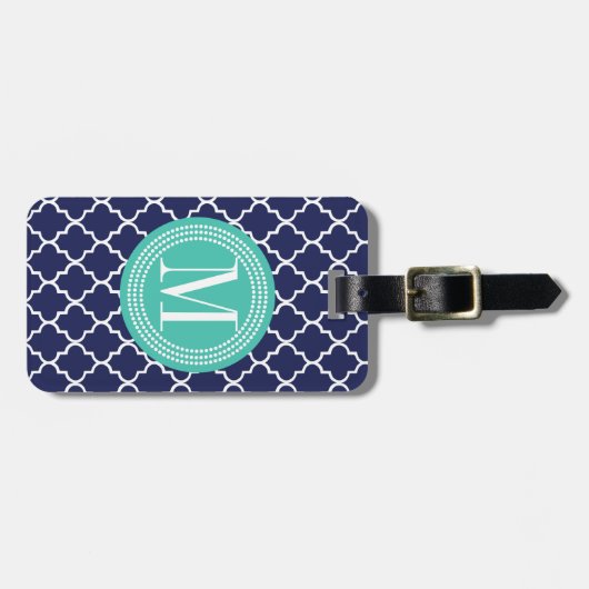 Navy Moroccan Tiles Lattice Specialized Bagagelabel (Voorkant horizontaal)