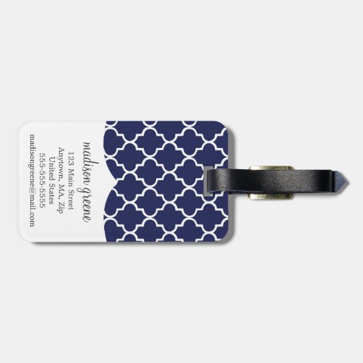 Navy Moroccan Tiles Lattice Specialized Bagagelabel (Achterkant horizontaal)