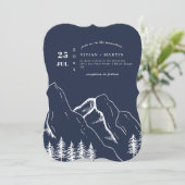 Navy Mountains Pine Tree Outdoor Wedding Kaart (Staand voorkant)