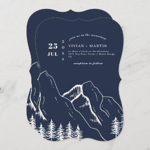 Navy Mountains Pine Tree Outdoor Wedding Kaart