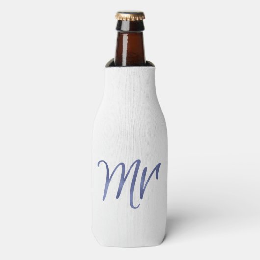 Navy Mr, elegant script, faux folie Flesjeskoeler (Fles Voorkant)