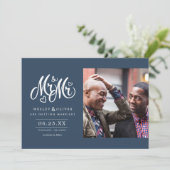 Navy Mr. & Mr. Script - Sla de datum op met foto Save The Date (Staand voorkant)