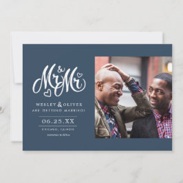 Navy Mr. & Mr. Script - Sla de datum op met foto Save The Date