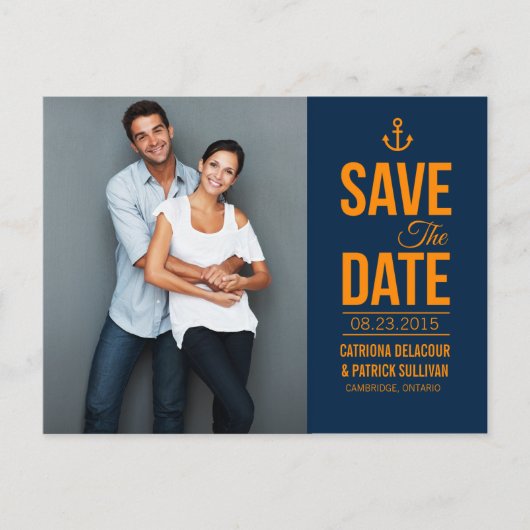NAVY & MUSTARD NAUTICAL SAVE the DATE BRIEFKAART (Voorkant)