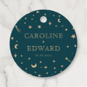 Navy Mystiek Gouden Sterren Maan Astronomie Bruilo Bedankjes Labels (Voorkant)