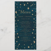 Navy Mystiek Gouden Sterren Maan Astronomie Bruilo Menu (Voorkant)