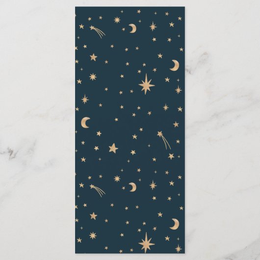 Navy Mystiek Gouden Sterren Maan Astronomie Bruilo Menu (Achterkant)