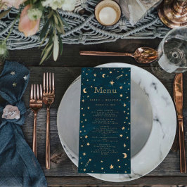 Navy Mystiek Gouden Sterren Maan Astronomie Bruilo Menu
