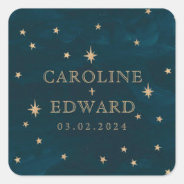 Navy Mystiek Gouden Sterren Maan Astronomie Bruilo Vierkante Sticker