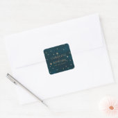 Navy Mystiek Gouden Sterren Maan Astronomie Bruilo Vierkante Sticker (Envelop)