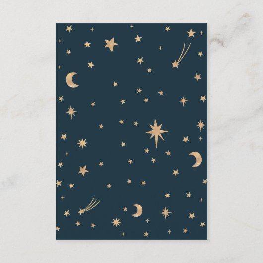 Navy Mystiek Gouden Sterren Maan Bruiloft Details Informatiekaartje (Achterkant)