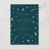 Navy Mystiek Gouden Sterren Maan Bruiloft Details Informatiekaartje (Voorkant)