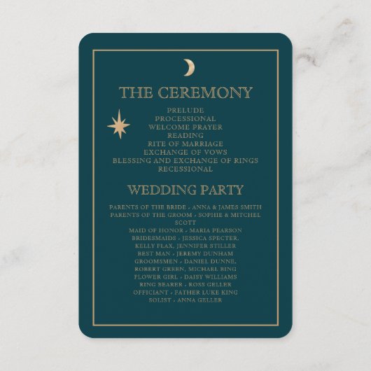 Navy Mystieke Gouden Sterren Maan Trouwprogramma's Informatiekaartje (Achterkant)