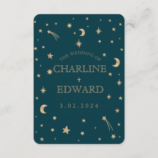 Navy Mystieke Gouden Sterren Maan Trouwprogramma's Informatiekaartje (Voorkant)
