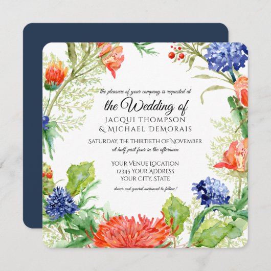 Navy n Sinaasappel Koraal Mums Destilles Botanisch Kaart (Voorkant / Achterkant)