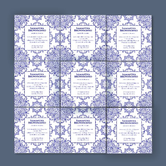 Navy Naadloze Mozaïek Tegel Patroon Vierkante Visitekaartje