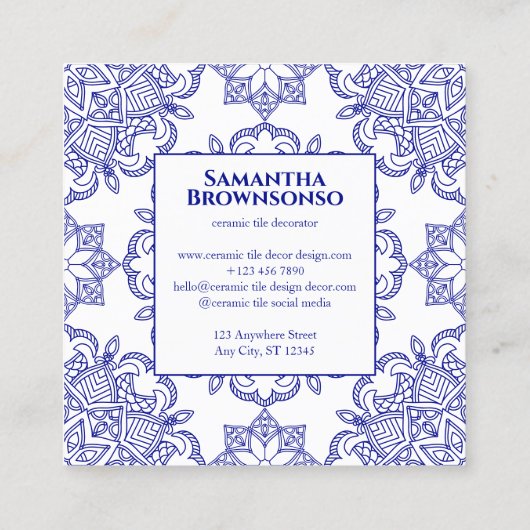 Navy Naadloze Mozaïek Tegel Patroon Vierkante Visitekaartje (Achterkant)