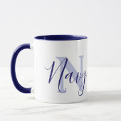 Navy naam betekenis en monogram blauwe tekst mok (Links)