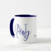 Navy naam betekenis en monogram blauwe tekst mok (Voorkant links)