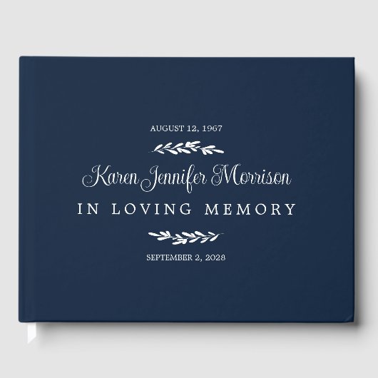 Navy Name in Script Greenery in Loving Memory Gastenboek (Voorkant)
