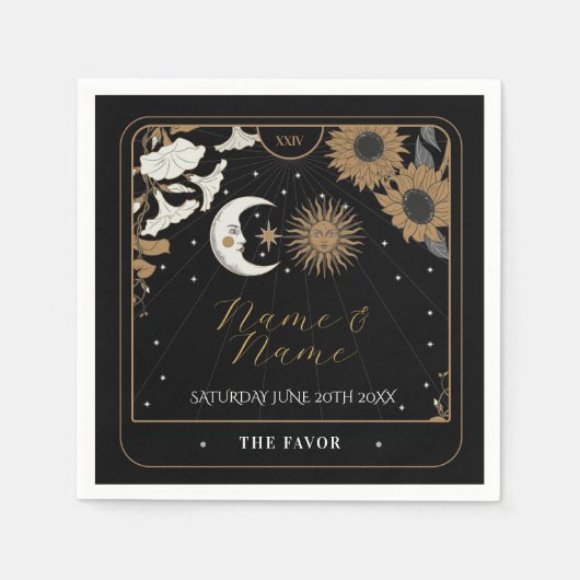 Navy Napkins Trouwnamen Tarot Kaarten Sun Moon Servet (Voorkant)