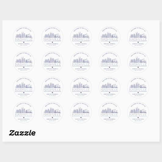 Navy Nashville Skyline | Huwelijkswelkom Ronde Sticker (Vel)