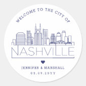 Navy Nashville Skyline | Huwelijkswelkom Ronde Sticker (Voorkant)