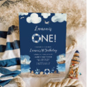 Navy Nautical 1e verjaardag uitnodiging