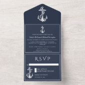 Navy Nautical Anchor All in One Wedding Invite Uitnodiging (Binnen)