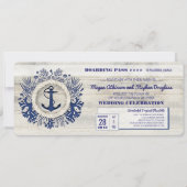 Navy Nautical Anchor Boarding Pass Trouwticket Kaart (Voorkant)