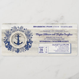Navy Nautical Anchor Boarding Pass Trouwticket Kaart