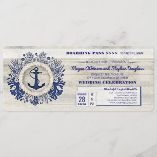 Navy Nautical Anchor Boarding Pass Trouwticket Kaart