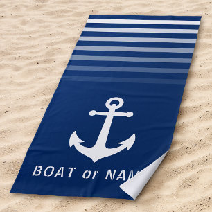 Navy Nautical Anchor Jouw naam of Boat Strandlaken