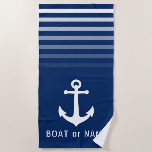 Navy Nautical  Anchor Jouw naam of Boat Strandlaken (Voorkant)