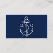 Navy Nautical Anchor Monogram Visitekaartje (Voorkant)