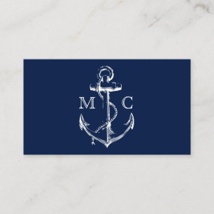 Navy Nautical Anchor Monogram Visitekaartje
