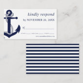 Navy Nautical Anchor RSVP Wedding Enclosure Card Informatiekaartje (Voorkant / Achterkant)