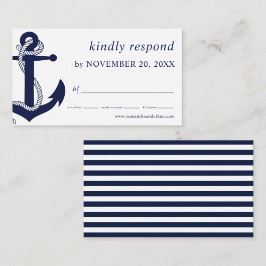 Navy Nautical Anchor RSVP Wedding Enclosure Card Informatiekaartje (Voorkant / Achterkant)