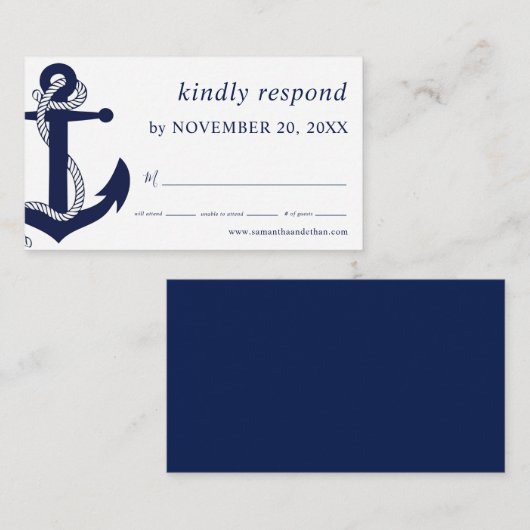 Navy Nautical Anchor RSVP Wedding Enclosure Card Informatiekaartje (Voorkant / Achterkant)