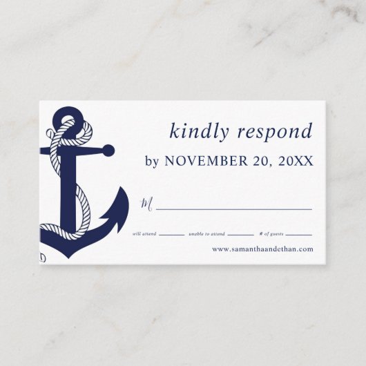 Navy Nautical Anchor RSVP Wedding Enclosure Card Informatiekaartje (Voorkant)