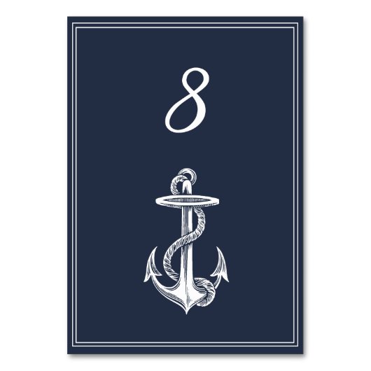 Navy Nautical Anchor Table Number Kaart (Voorkant)