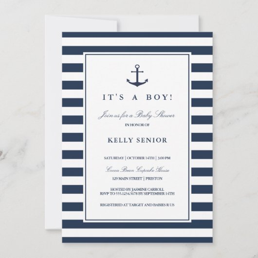 Navy Nautical Baby shower Baby Boy (Voorkant)