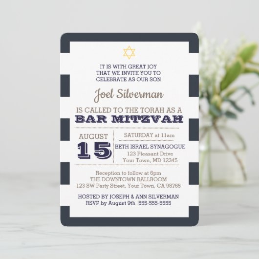 Navy Nautical Bar Mitzvah Uitnodiging (Staand voorkant)