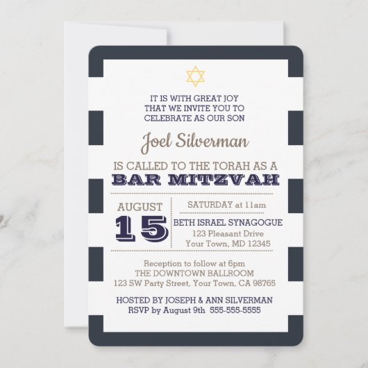 Navy Nautical Bar Mitzvah Uitnodiging (Voorkant)