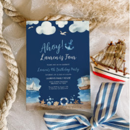 Navy Nautical Birthday Party uitnodiging