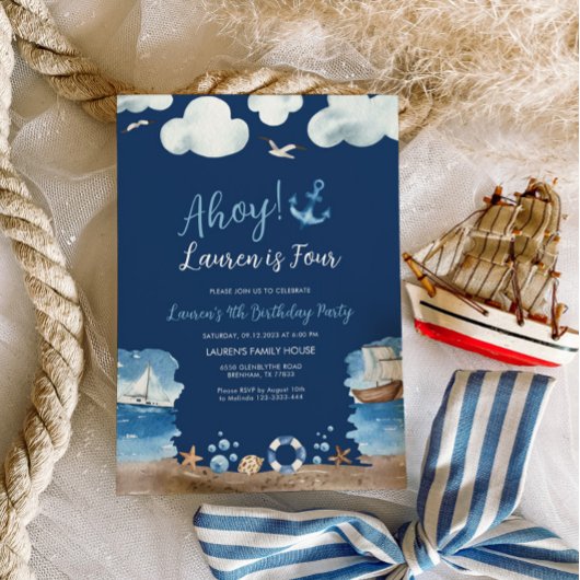 Navy Nautical Birthday Party uitnodiging