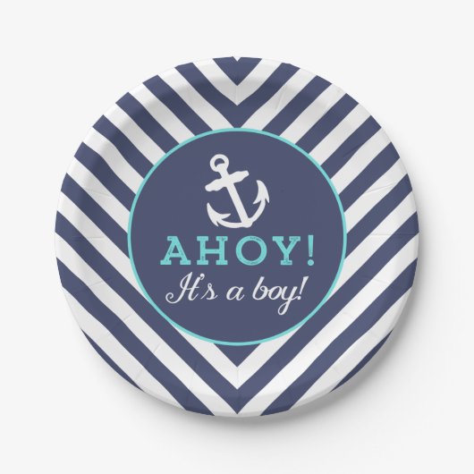 Navy Nautical Chevron Baby shower Papier Borden Papieren Bordje (Voorkant)