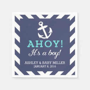 Navy Nautical Chevron Baby shower servetten