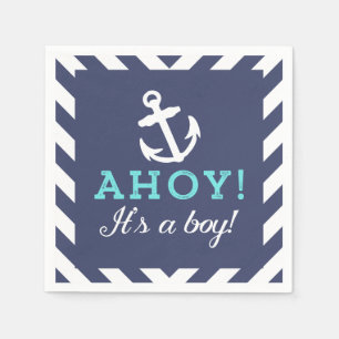 Navy Nautical Chevron Baby shower servetten