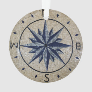 Navy Nautical Compass Noordoost-westmarmer Ornament